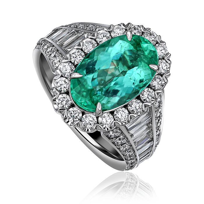 Crisscut New York Paraiba and Diamond Ring