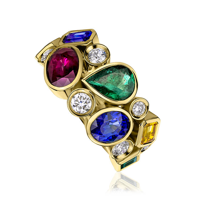 Crisscut New York Multi Shape Gemstone & Diamond Ring