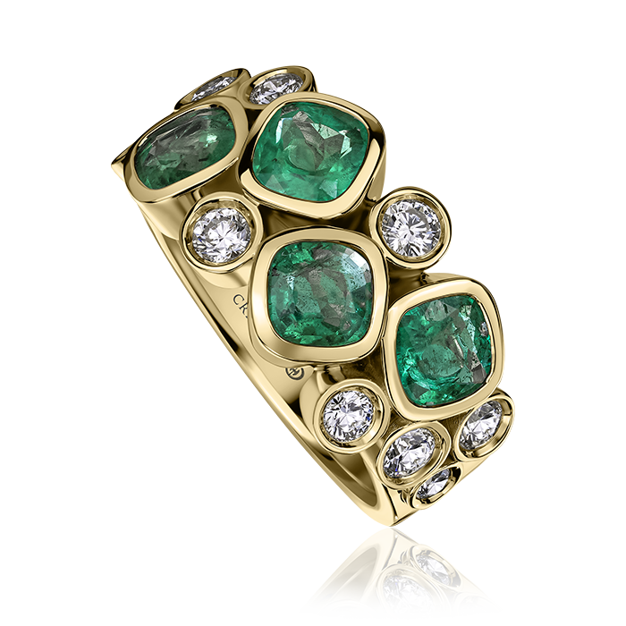 Crisscut New York Multi Shape Emerald & Diamond Ring