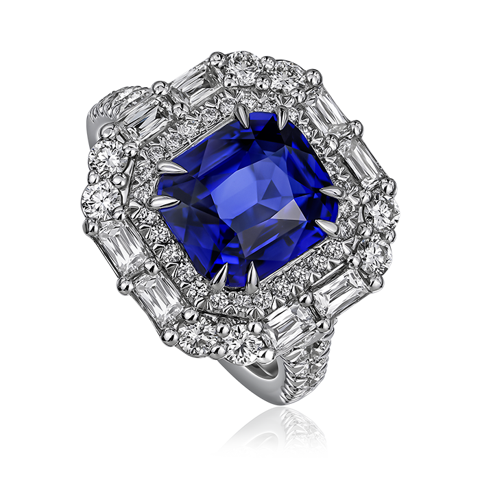 Crisscut New York Sapphire and Diamond Ring