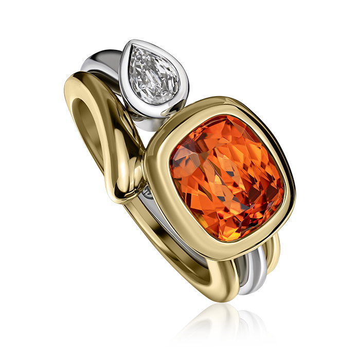 Crisscut New York Mandarin Garnet and Diamond Ring